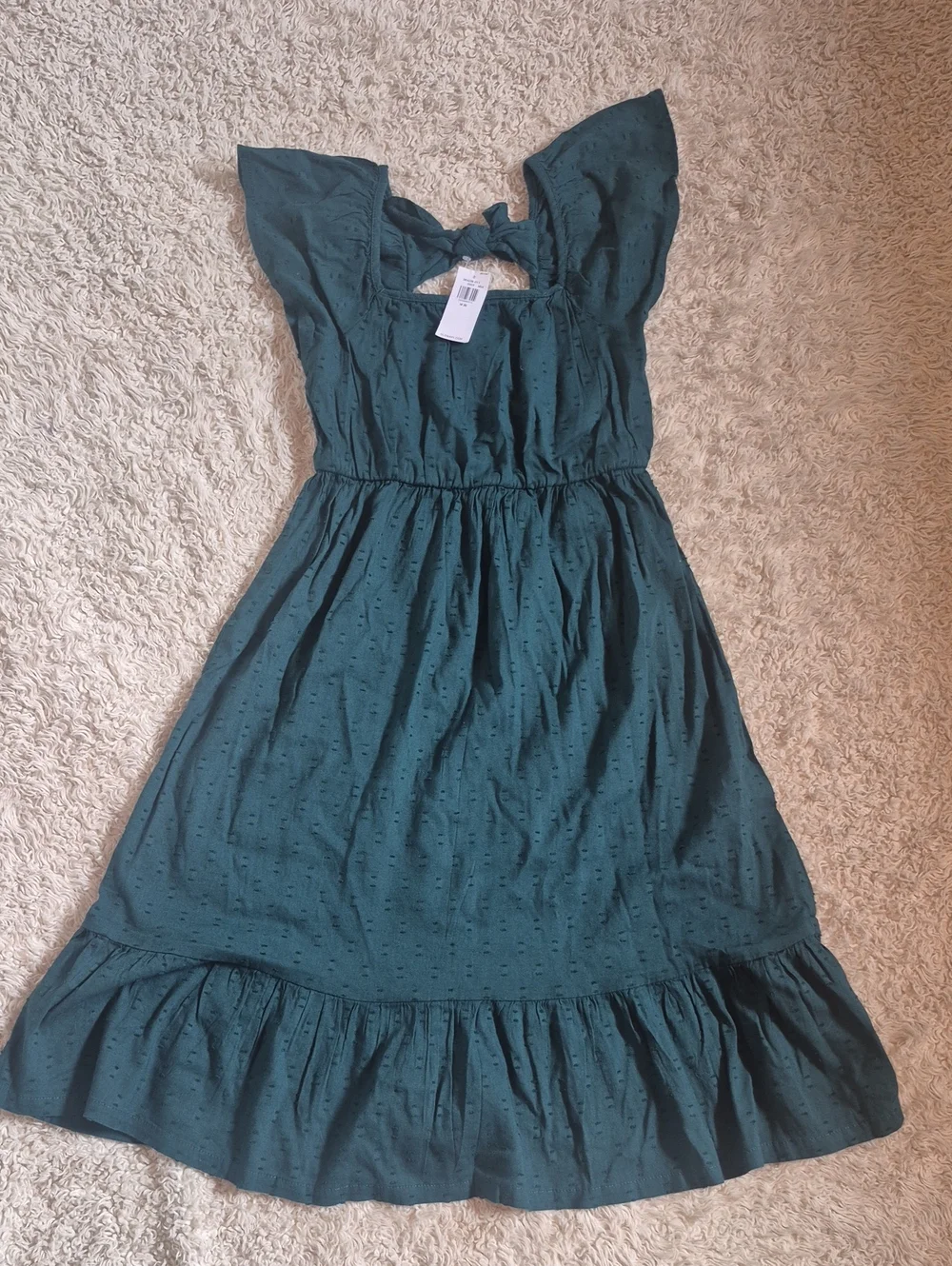 Old Navy Flutter Sleeve Clip Dot Fit+Flare Modest Dress 8 Smocked Ruffle Midi